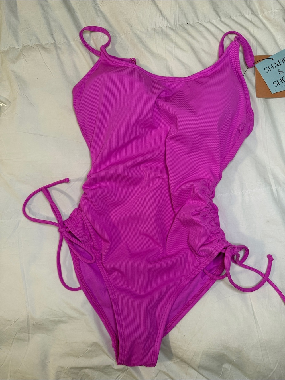 NWT Shade & Shore Purple Ribbed Side-Cinch One Piece Swimsuit